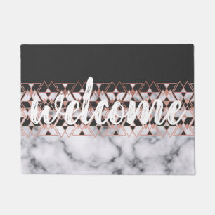 Modern Roos Goud Zwart Wit Marmer Geometrisch Deurmat
