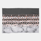 Modern Roos Goud Zwart Wit Marmer Geometrisch Theedoek (Horizontaal)