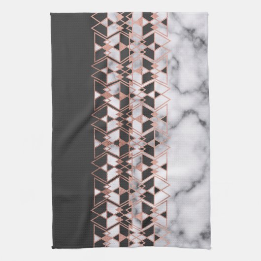 Modern Roos Goud Zwart Wit Marmer Geometrisch Theedoek (Verticaal)