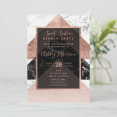 Modern roos goud zwart wit marmer Sweet 16 Kaart (Staand voorkant)