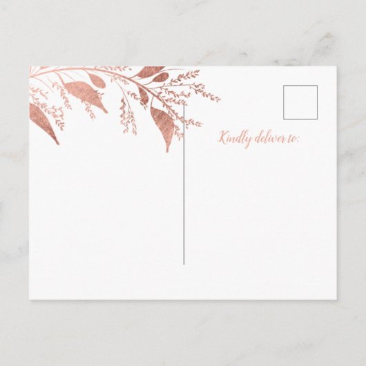 Modern roos goudblauw marineblauw sparen de datum  aankondigingskaart (Achterkant)