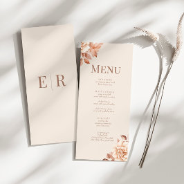 Modern Roos Gouden Bloem Monogram Trouwmenu Kaart