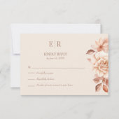 Modern Roos Gouden Bloemen Monogram Huwelijk RSVP  Bedankkaart (Voorkant)