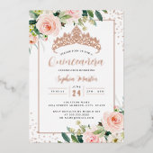 Modern Roos Gouden Bloemen Quinceanera Folie Uitnodiging (Voorkant)