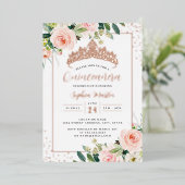 Modern Roos Gouden Bloemen Quinceanera Folie Uitnodiging (Staand Voorkant)