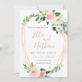 Modern Roos gouden bloemenkrans Save the Date Kaart (Voorkant)