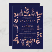 Modern roos gouden botanische blad marineblauwe br kaart (Voorkant / Achterkant)