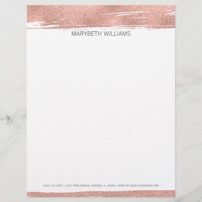 Modern Roos Gouden Brushstroke Letterhead Gepersonaliseerd Briefhoofd (Voorkant)