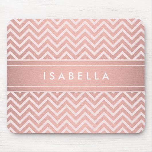 Modern Roos Gouden Chevron Patroon Monogrammed Muismat (Voorkant)