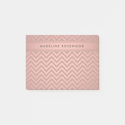 Modern Roos Gouden Chevron Patroon Monogrammed Post-it® Notes (Voorkant)