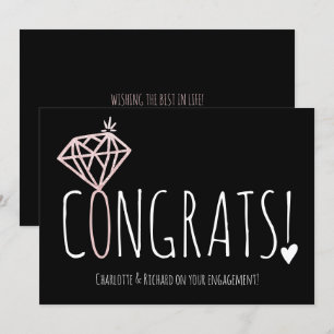 Modern roos gouden diamant congrats verloving kaart