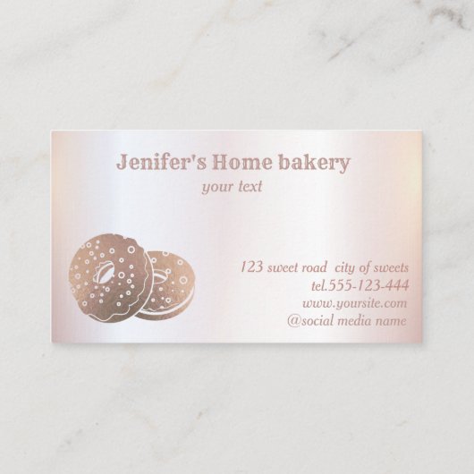 Modern roos gouden donuts glittery zelfgemaakte ba visitekaartje (Achterkant)