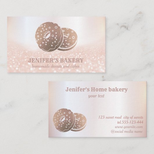 Modern roos gouden donuts glittery zelfgemaakte ba visitekaartje (Voorkant / Achterkant)