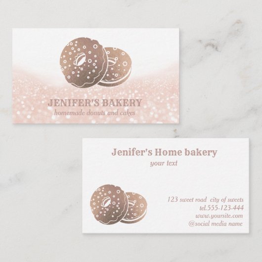 Modern roos gouden donuts glittery zelfgemaakte ba visitekaartje (Voorkant / Achterkant)