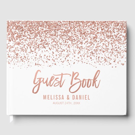 Modern Roos Gouden Faux Glitter Bruiloft Gastenboek (Voorkant)