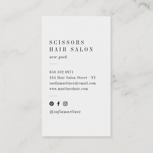 Modern roos gouden folie haarstylist schaar logo visitekaartje (Achterkant)