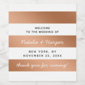 Modern Roos Gouden Folie Strepen Bruiloft Welkom Wijn Etiket (Enkel label)