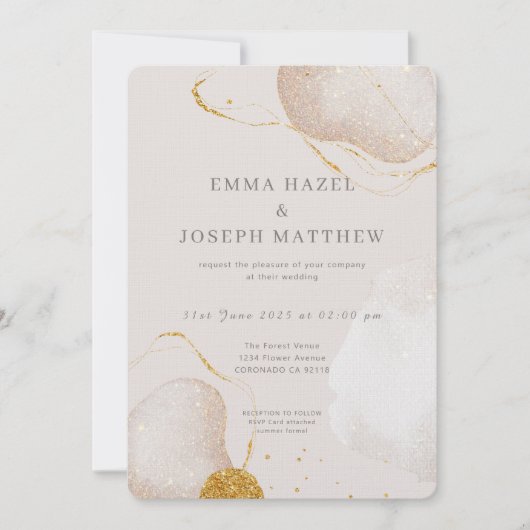 Modern roos gouden glam bruiloft uitnodiging (Voorkant)