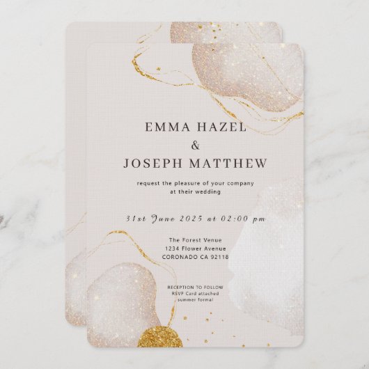Modern roos gouden glam bruiloft uitnodiging (Voorkant / Achterkant)