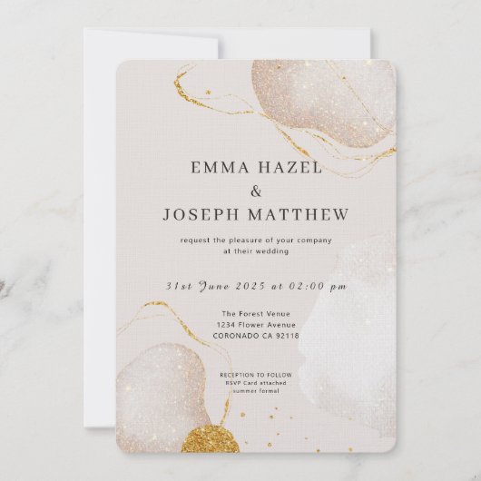 Modern roos gouden glam bruiloft uitnodiging (Voorkant)