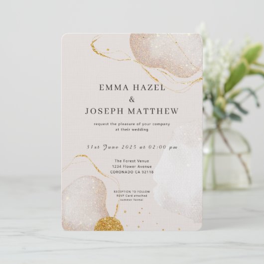 Modern roos gouden glam bruiloft uitnodiging (Staand voorkant)