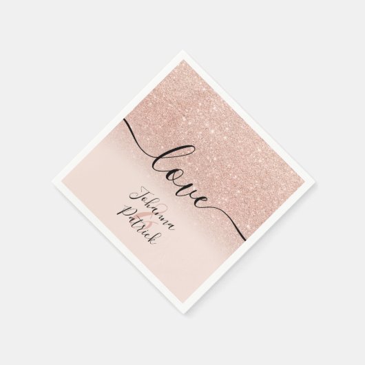 Modern roos gouden glitter blush roze liefde bruil servet (Hoek)