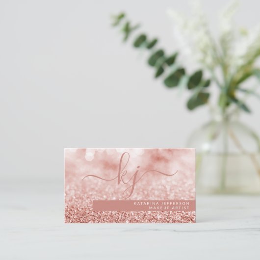 Modern Roos Gouden Glitter Bokeh Make-up Artist Visitekaartje (Staand voorkant)