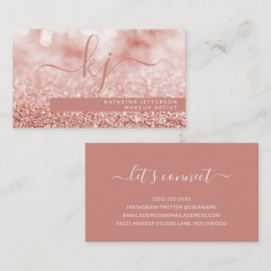 Modern Roos Gouden Glitter Bokeh Make-up Artist Visitekaartje (Voorkant / Achterkant)