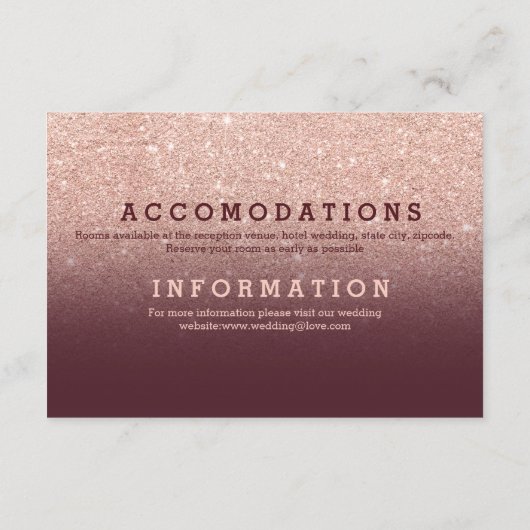 Modern roos gouden glitter bordeaux details bruilo informatiekaartje (Achterkant)