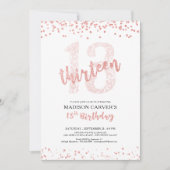 Modern Roos Gouden Glitter Confetti 13e Verjaardag Kaart (Voorkant)