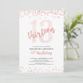 Modern Roos Gouden Glitter Confetti 13e Verjaardag Kaart (Staand voorkant)