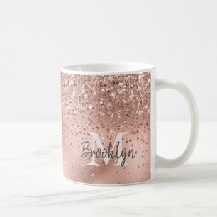 Modern Roos Gouden Glitter Confetti Monogrammed Koffiemok