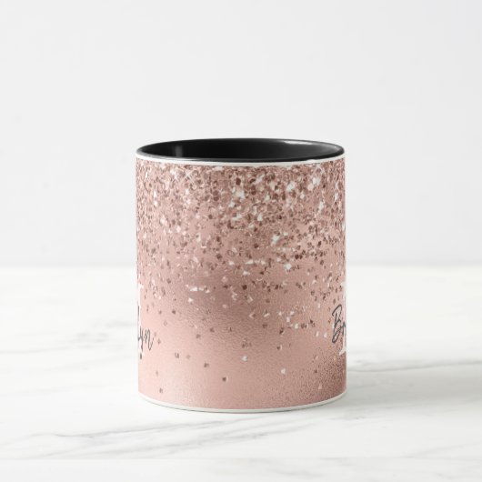 Modern Roos Gouden Glitter Confetti Monogrammed Mok (Midden)