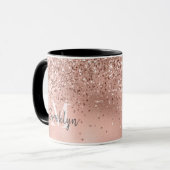 Modern Roos Gouden Glitter Confetti Monogrammed Mok (Voorkant links)