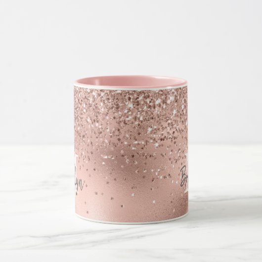 Modern Roos Gouden Glitter Confetti Monogrammed Mok (Midden)