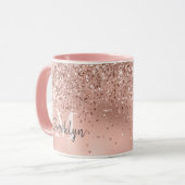 Modern Roos Gouden Glitter Confetti Monogrammed Mok (Voorkant links)