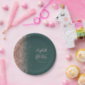 Modern Roos Gouden Glitter Donkergroene bruiloft Papieren Bordje (Feest)