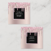 Modern roos gouden glitter druipt haarstylist vierkante visitekaartje (Voorkant / Achterkant)