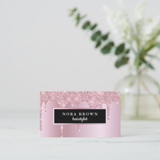 Modern roos gouden glitter druipt haarstylist visitekaartje (Staand voorkant)