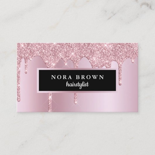 Modern roos gouden glitter druipt haarstylist visitekaartje (Voorkant)