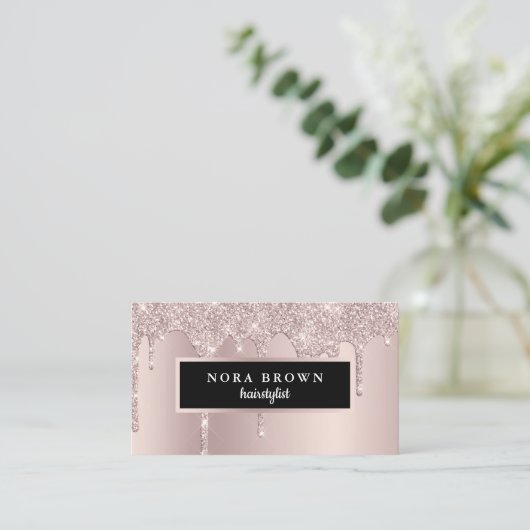 Modern roos gouden glitter druipt haarstylist visitekaartje (Staand voorkant)