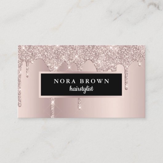Modern roos gouden glitter druipt haarstylist visitekaartje (Voorkant)