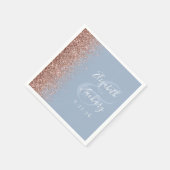 Modern Roos Gouden Glitter Dusty Blue Wedding Servet (Hoek)