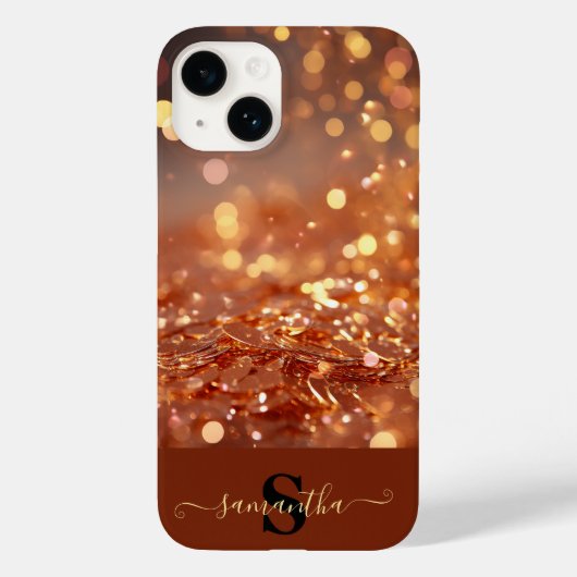 Modern Roos Gouden Glitter Edelstenen Monogrammed Case-Mate iPhone Case (Achterkant)