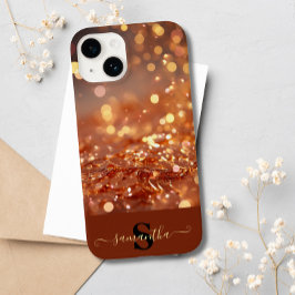 Modern Roos Gouden Glitter Edelstenen Monogrammed Case-Mate iPhone 14 Hoesje