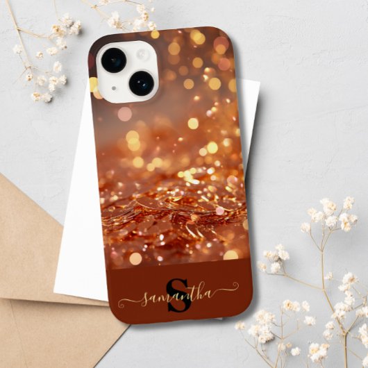 Modern Roos Gouden Glitter Edelstenen Monogrammed Case-Mate iPhone Case