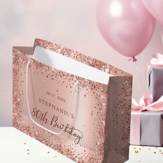 Modern Roos Gouden Glitter Folie Monogram Verjaard Groot Cadeauzakje