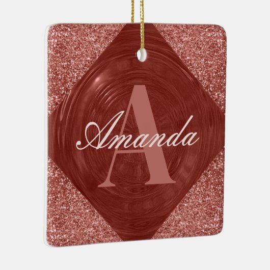 Modern Roos Gouden Glitter Girly Monogram Keramisch Ornament (Rechts)