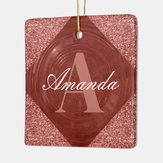 Modern Roos Gouden Glitter Girly Monogram Keramisch Ornament (Links)