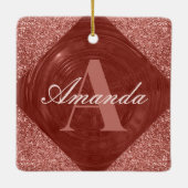 Modern Roos Gouden Glitter Girly Monogram Keramisch Ornament (Achterkant)